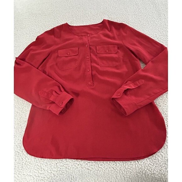 LOFT Long Sleeve Henley Utility Blouse Top Red Womens Size S - Picture 4 of 7